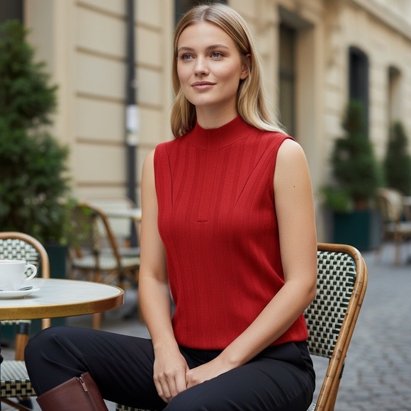 NWT MING WANG RED SLEEVELESS SHELL SWEATER TOP SZ S - Picture 3 of 10